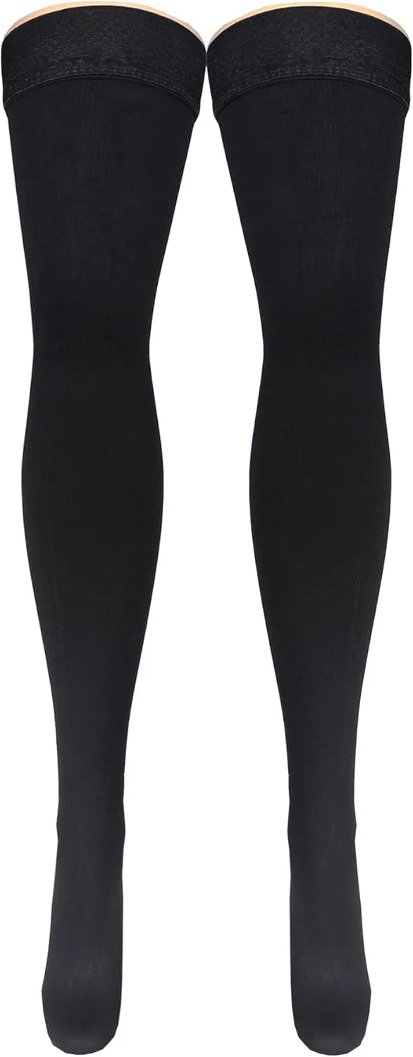 Truform Compression Socks, 20-30 mmHg, Men's Dress Socks, Thigh High Over Knee Length, Black, Large