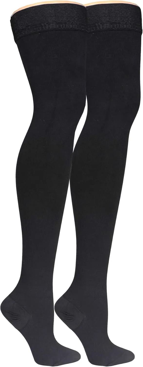 Truform Compression Socks, 20-30 mmHg, Men's Dress Socks, Thigh High Over Knee Length, Black, Large
