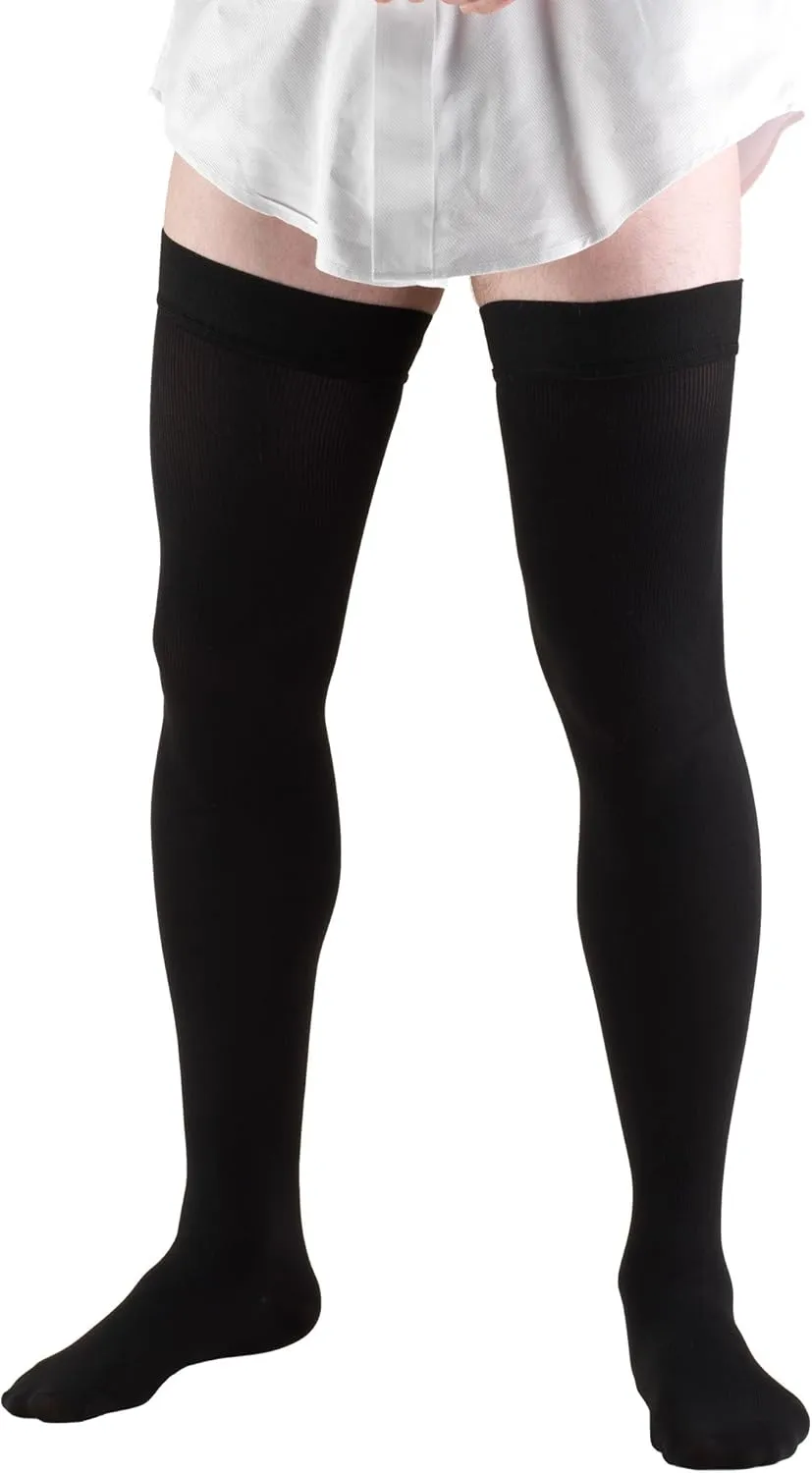Truform Compression Socks, 20-30 mmHg, Men's Dress Socks, Thigh High Over Knee Length, Black, Large