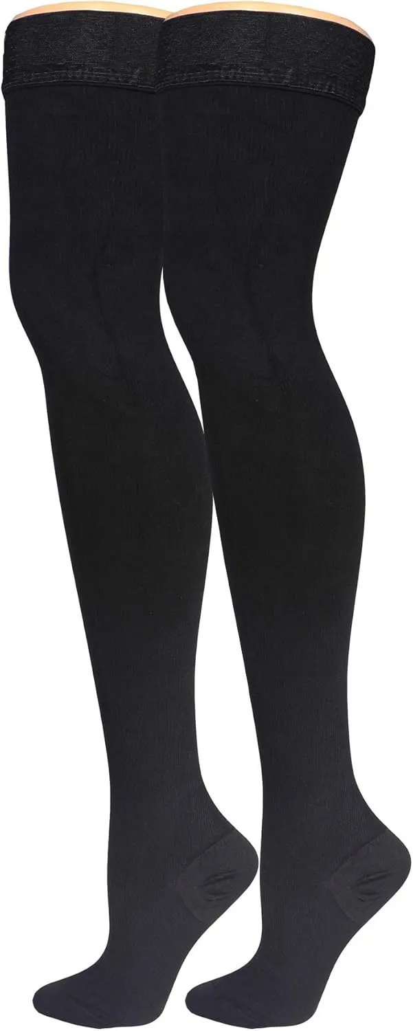 Truform Compression Socks, 20-30 mmHg, Men's Dress Socks, Thigh High Over Knee Length, Black, Large