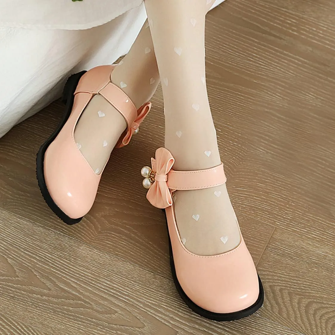 UniqueStride Womens Ballet Mary Janes Flats Patent Leather Platform Low Heels Pumps Round Toe Buckle Strap Cute Shoes