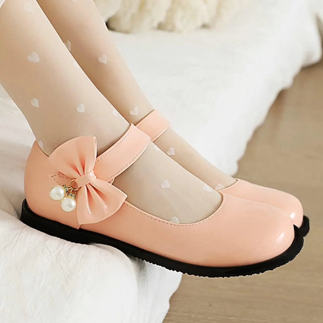 UniqueStride Womens Ballet Mary Janes Flats Patent Leather Platform Low Heels Pumps Round Toe Buckle Strap Cute Shoes