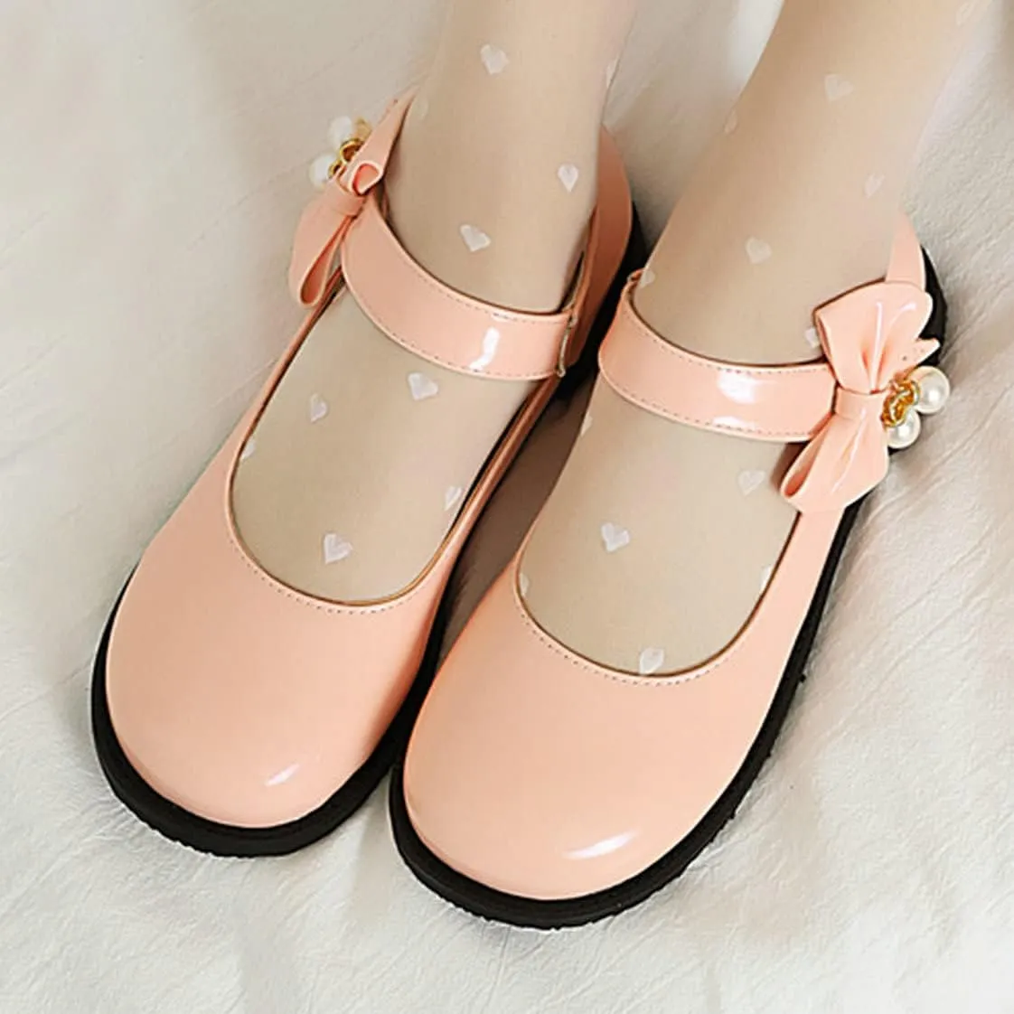 UniqueStride Womens Ballet Mary Janes Flats Patent Leather Platform Low Heels Pumps Round Toe Buckle Strap Cute Shoes
