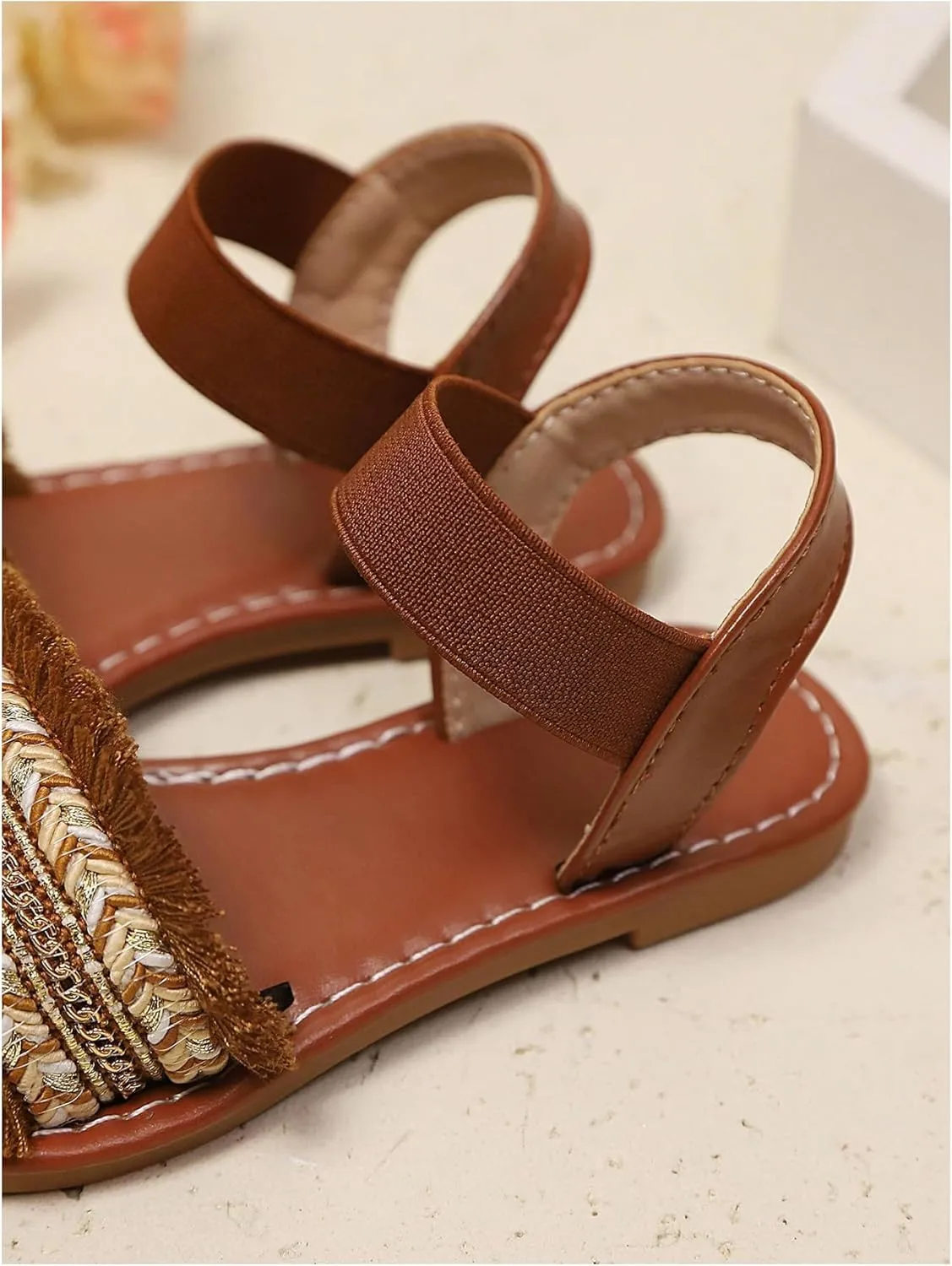 Verdusa Girl's Braided Woven Leather Sandals Ankle Strap Open Toe Flat Sandals