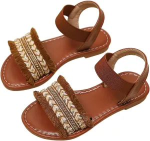Verdusa Girl's Braided Woven Leather Sandals Ankle Strap Open Toe Flat Sandals