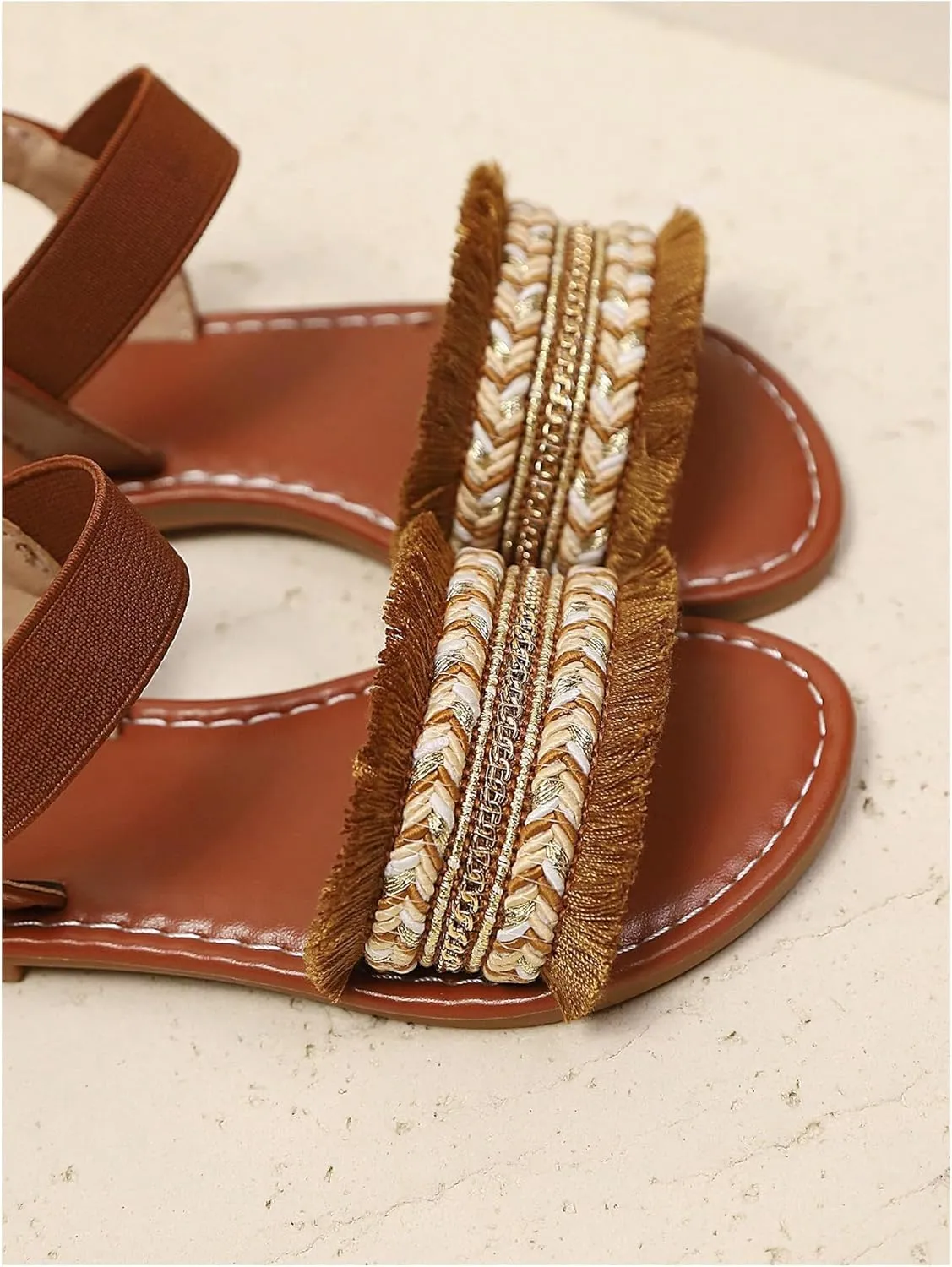 Verdusa Girl's Braided Woven Leather Sandals Ankle Strap Open Toe Flat Sandals