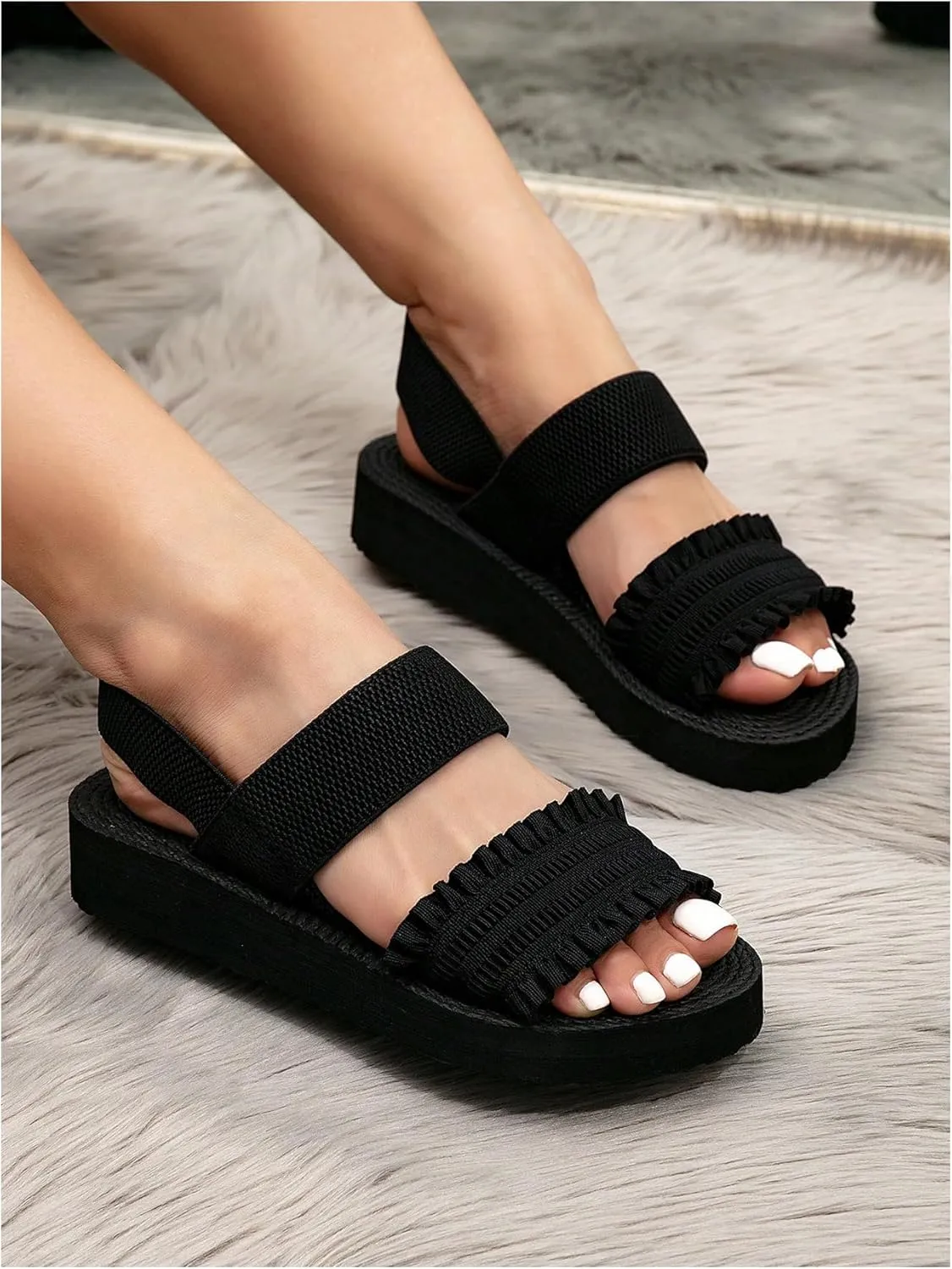 Verdusa Women's Woven Ankle Strap Sandals Double Band Open Toe Braided Summer Flat Shoes