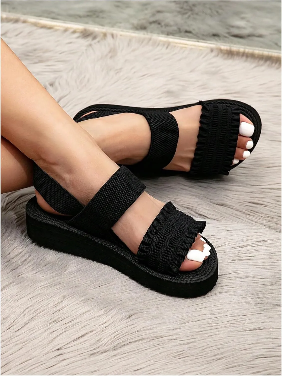 Verdusa Women's Woven Ankle Strap Sandals Double Band Open Toe Braided Summer Flat Shoes