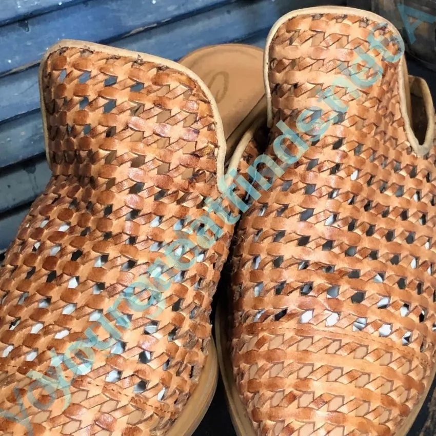 Vintage Woven Brown Leather Mules Sbicca Size 7 Shoes