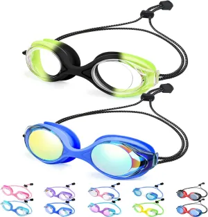 Vvinca Kids Swim Goggles with Bungee Strap No Leaking Anti Fog Toddler Goggles with Quick Adjust Ages 3-14