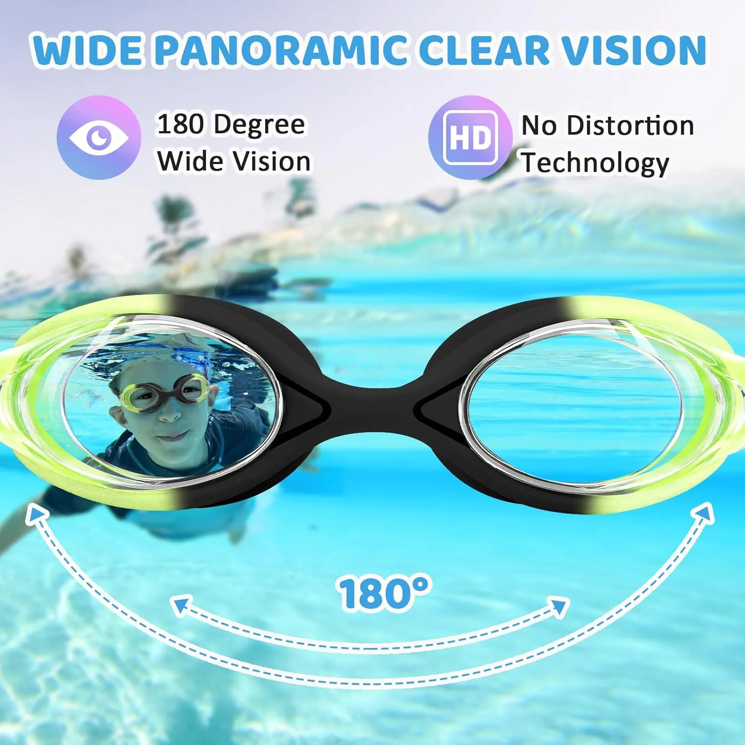 Vvinca Kids Swim Goggles with Bungee Strap No Leaking Anti Fog Toddler Goggles with Quick Adjust Ages 3-14