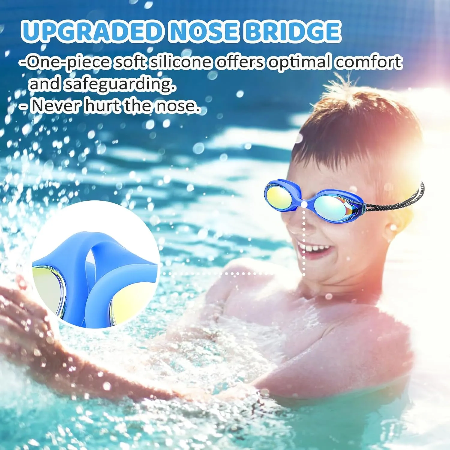 Vvinca Kids Swim Goggles with Bungee Strap No Leaking Anti Fog Toddler Goggles with Quick Adjust Ages 3-14