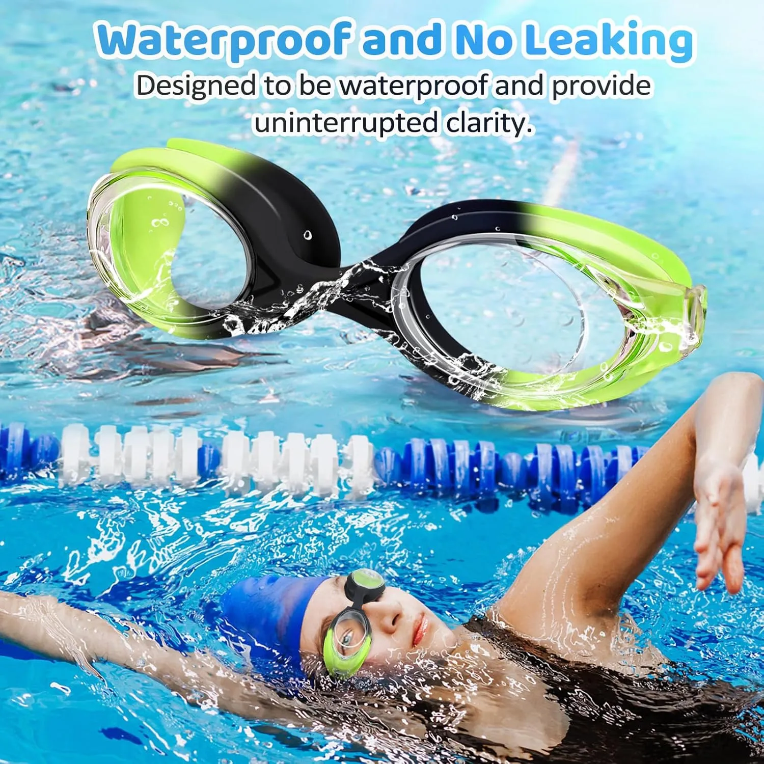 Vvinca Kids Swim Goggles with Bungee Strap No Leaking Anti Fog Toddler Goggles with Quick Adjust Ages 3-14