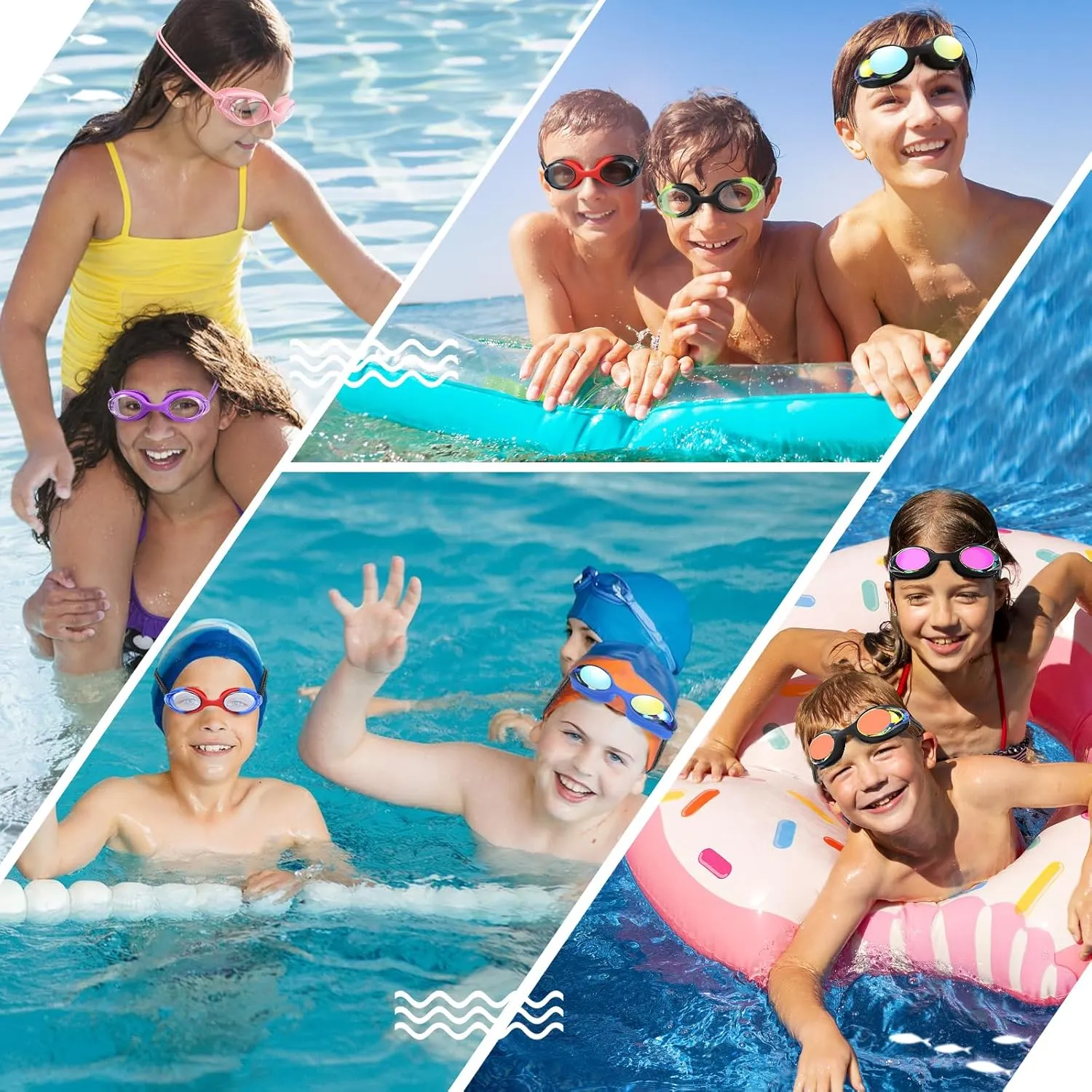 Vvinca Kids Swim Goggles with Bungee Strap No Leaking Anti Fog Toddler Goggles with Quick Adjust Ages 3-14