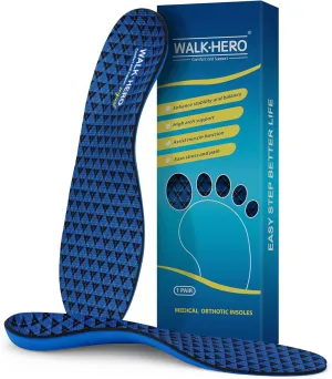 Walkhero Arch Support Insoles - Plantar Fasciitis Orthotic Shoe Inserts with Everyday Comfort and Support, Relieve Foot Pain and Flat Foot (Mens 6-6 1/2 | Womens 8-8 1/2 Blue)