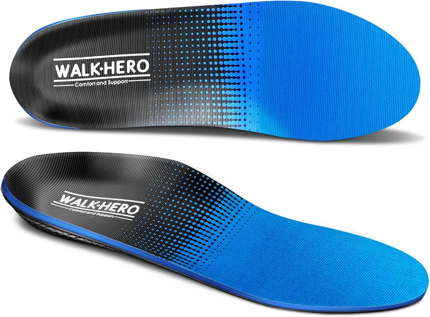 Walkhero Plantar Fasciitis Pain Relief Insoles High Arch Support Orthotic Shoes Inserts, Relieve Flat Feet and Foot Fatigue (Mens 8-8 1/2 | Womens 10-10 1/2, Blue)