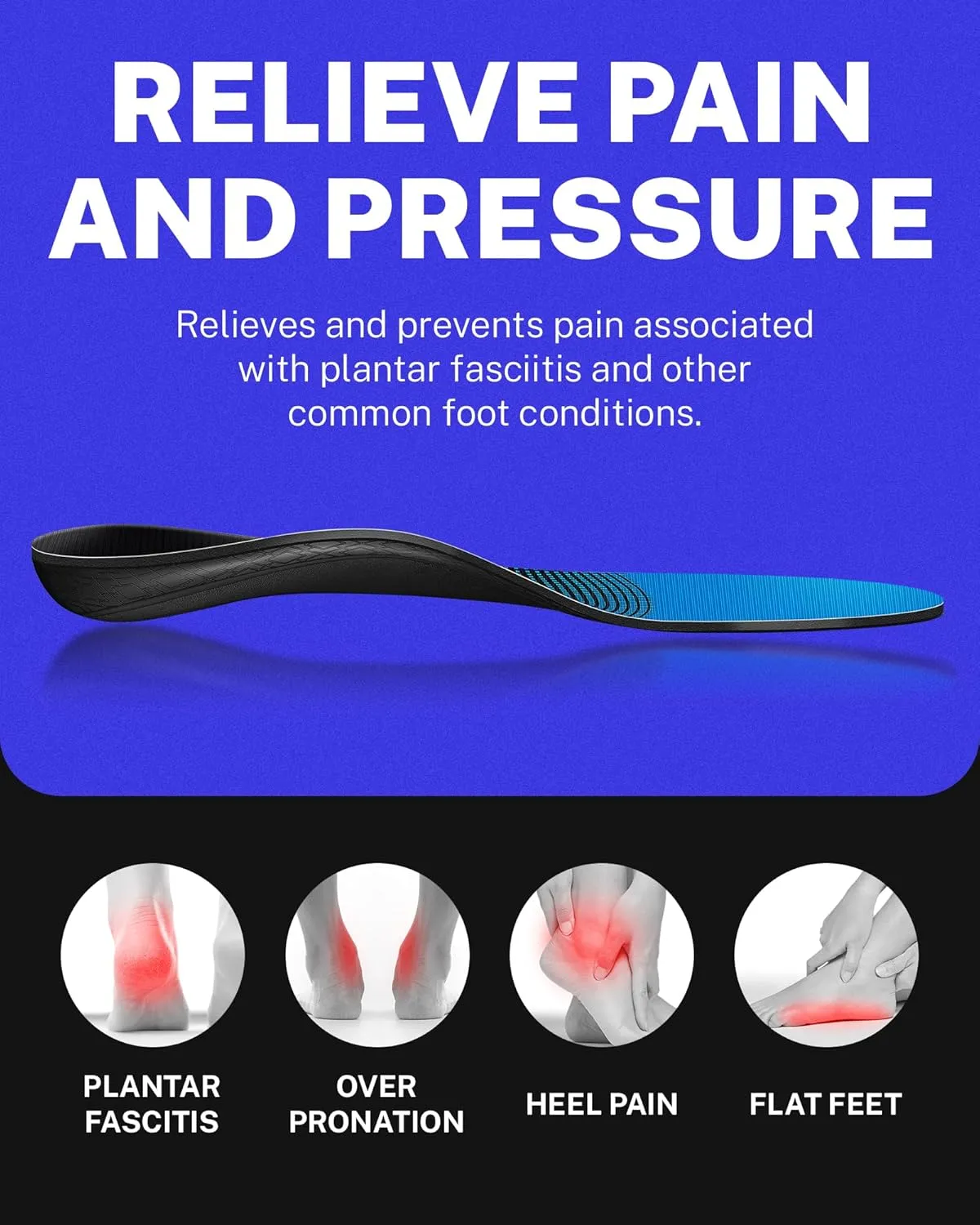 Walkhero Plantar Fasciitis Pain Relief Insoles High Arch Support Orthotic Shoes Inserts, Relieve Flat Feet and Foot Fatigue (Mens 8-8 1/2 | Womens 10-10 1/2, Blue)