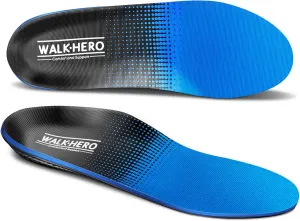 Walkhero Plantar Fasciitis Pain Relief Insoles High Arch Support Orthotic Shoes Inserts, Relieve Flat Feet and Foot Fatigue (Mens 8-8 1/2 | Womens 10-10 1/2, Blue)
