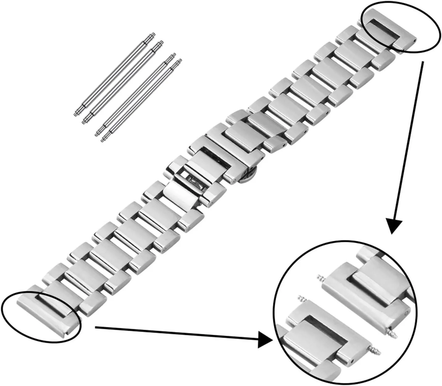 Watch Strap 18mm 20mm 22mm Stainless Steel Bracelet Silver Metal Nagged Wrist Band with Spring for Replacement Wristband for Men and Women