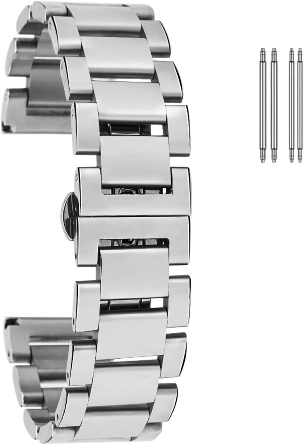 Watch Strap 18mm 20mm 22mm Stainless Steel Bracelet Silver Metal Nagged Wrist Band with Spring for Replacement Wristband for Men and Women