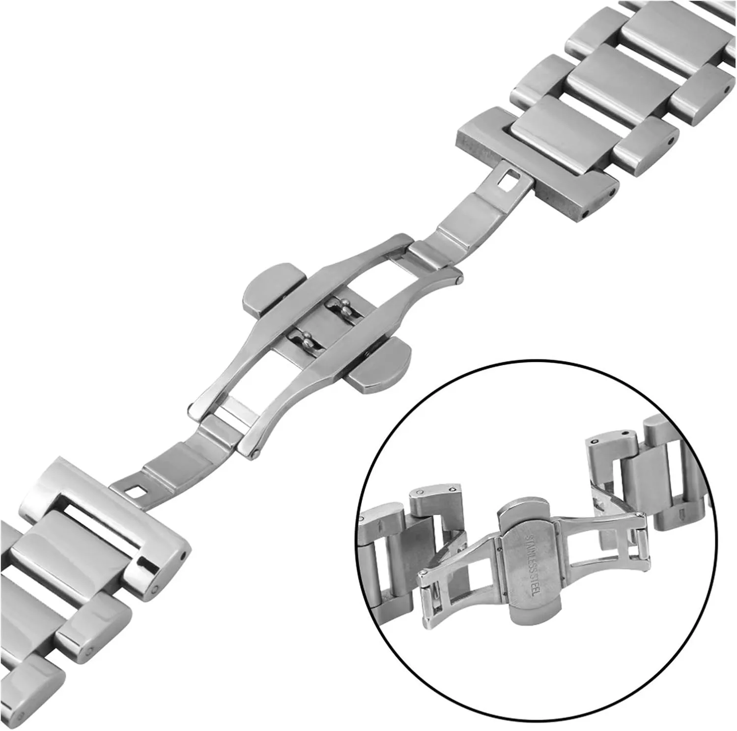 Watch Strap 18mm 20mm 22mm Stainless Steel Bracelet Silver Metal Nagged Wrist Band with Spring for Replacement Wristband for Men and Women