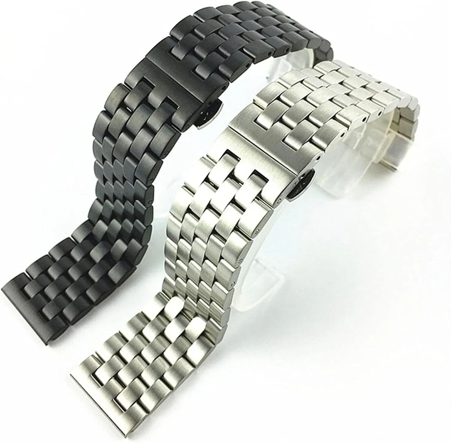 Watch Strap Stainless Steel Flat Interface Band Men's And Women's Metal Matte Butterfly Buckle Wrist Belt 18mm19mm20mm21mm22mm24mm26mm
