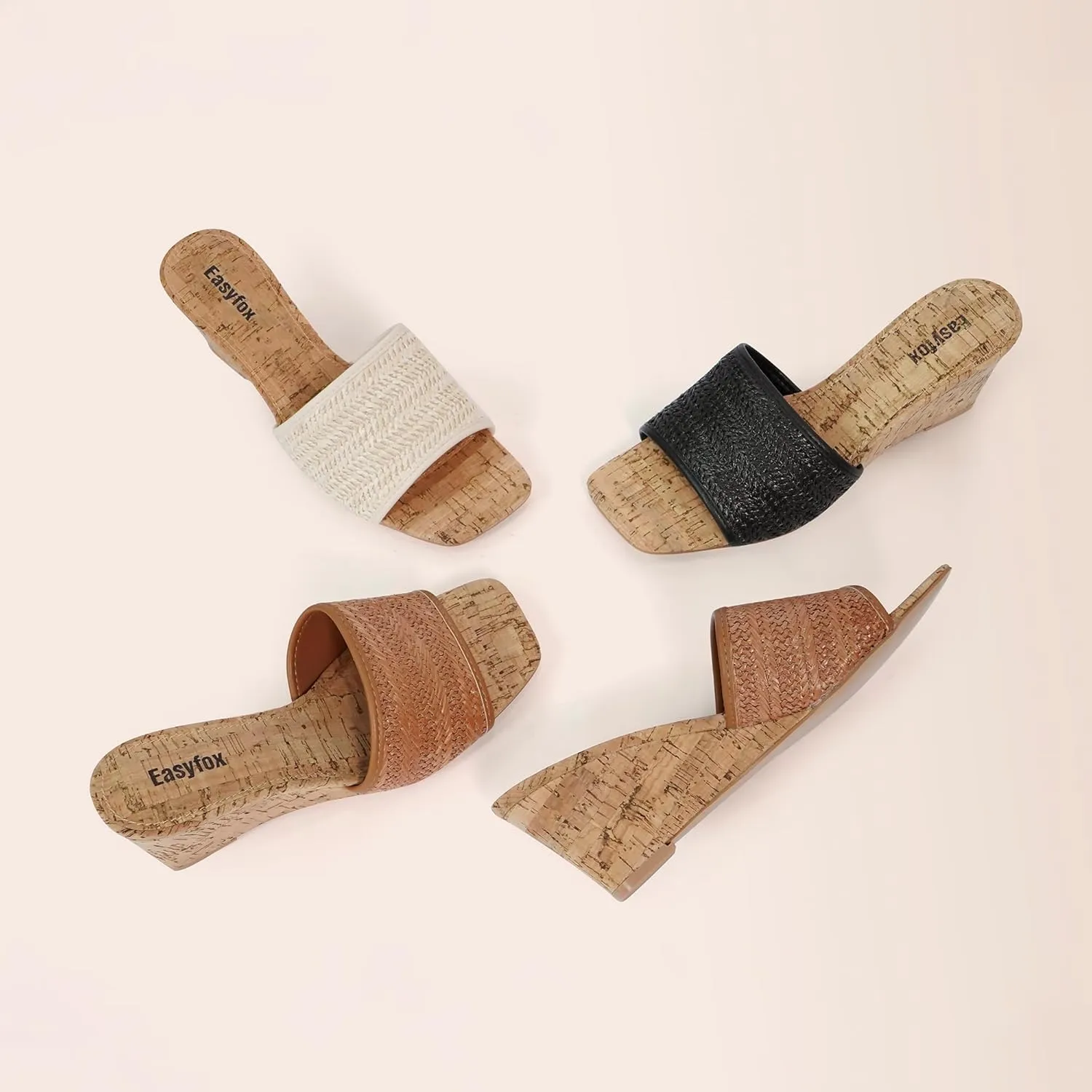 Wedge Sandals for Women Open Toe Wedge Heels Womens High Heel Sandal Square Toe Heeled Wedge Sandals Wood Grain Slip on Wedge Mules