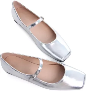 WENJIAZHIZHI Womens Square Toe Ballet Flats Comfortable Mary Jane Shoes Dressy Casual Slip-On Ballerina Walking Flat Shoes