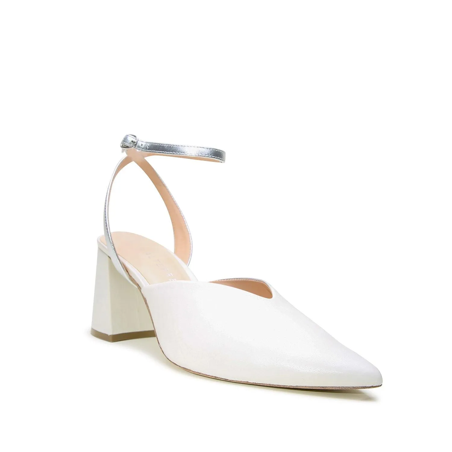 White V Mule   Silver Marilyn Strap