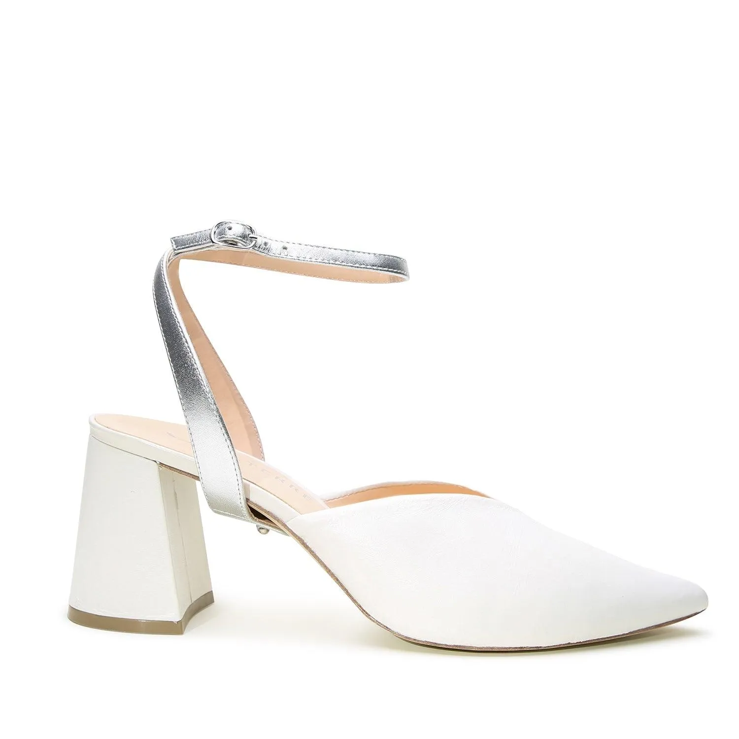 White V Mule   Silver Marilyn Strap