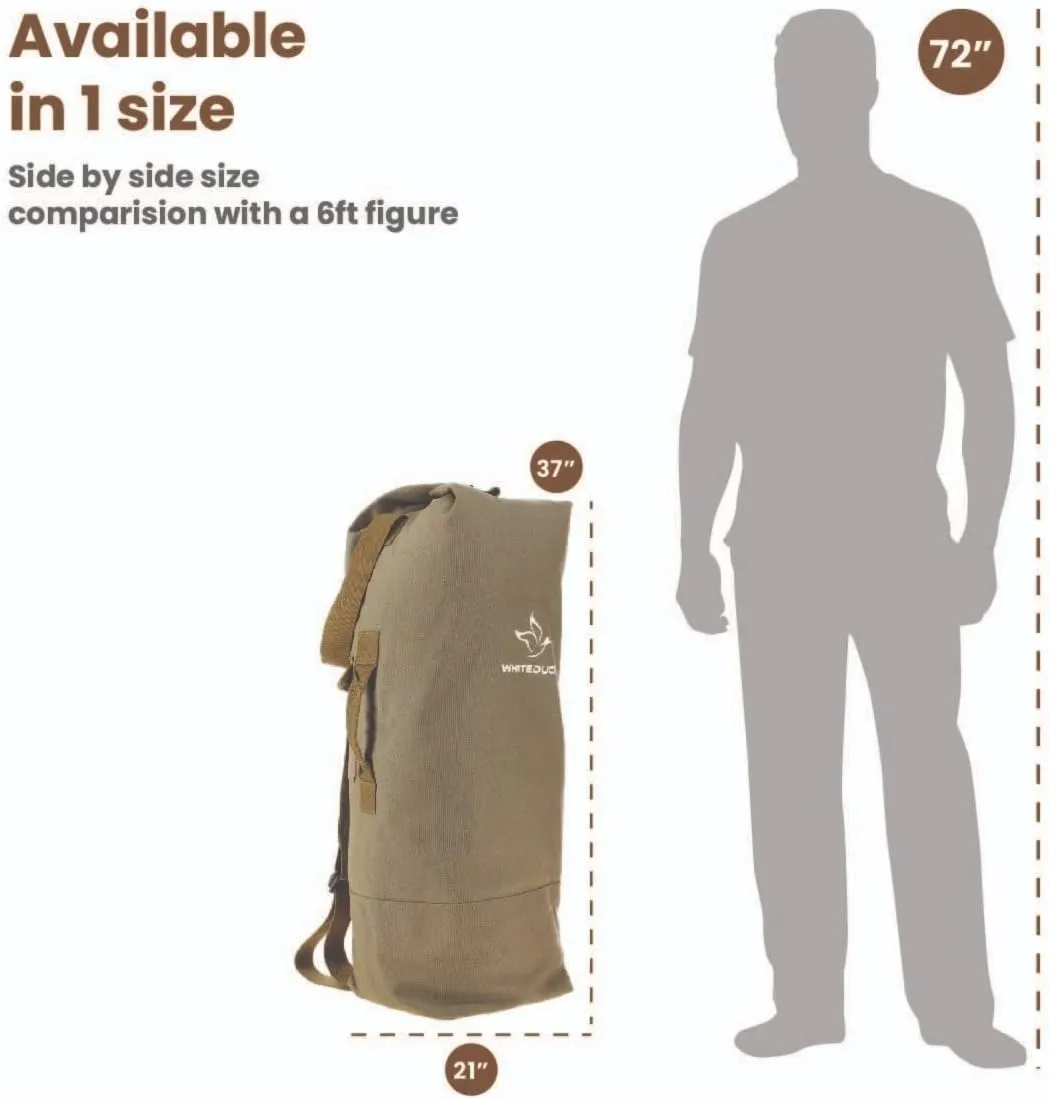 WHITEDUCK G.I Top Load Military Rucksack Style Double Strap Duffel Bag Heavy Duty and Water Resistant- Gym, Sports, Travel, Hiking, Backpacking (Olive, Standard 21" x 37")