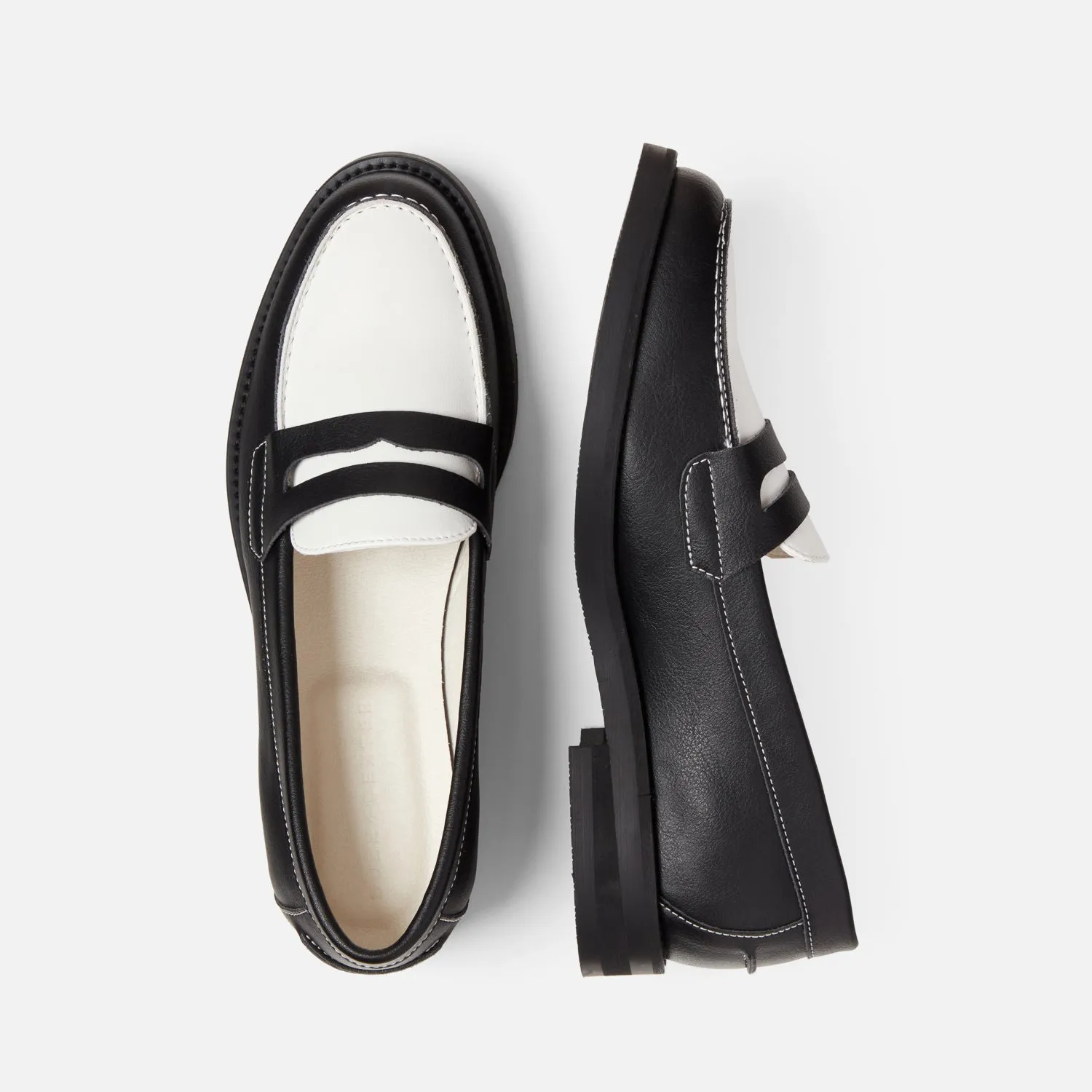 Wilde Black   White Vegan Penny Loafer - Women's
