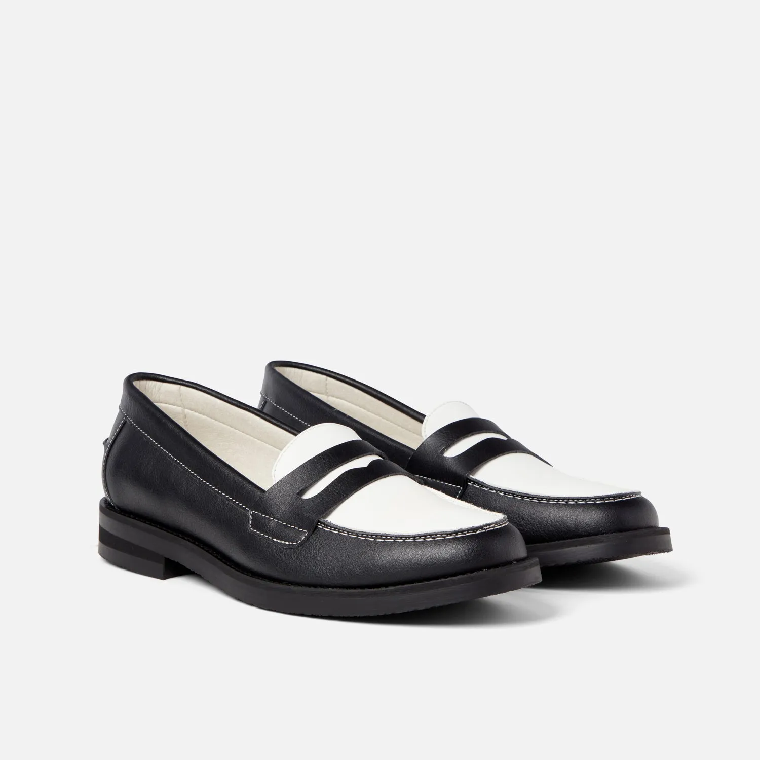 Wilde Black   White Vegan Penny Loafer - Women's