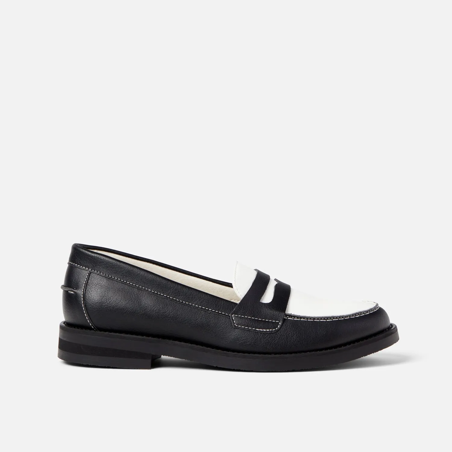 Wilde Black   White Vegan Penny Loafer - Women's