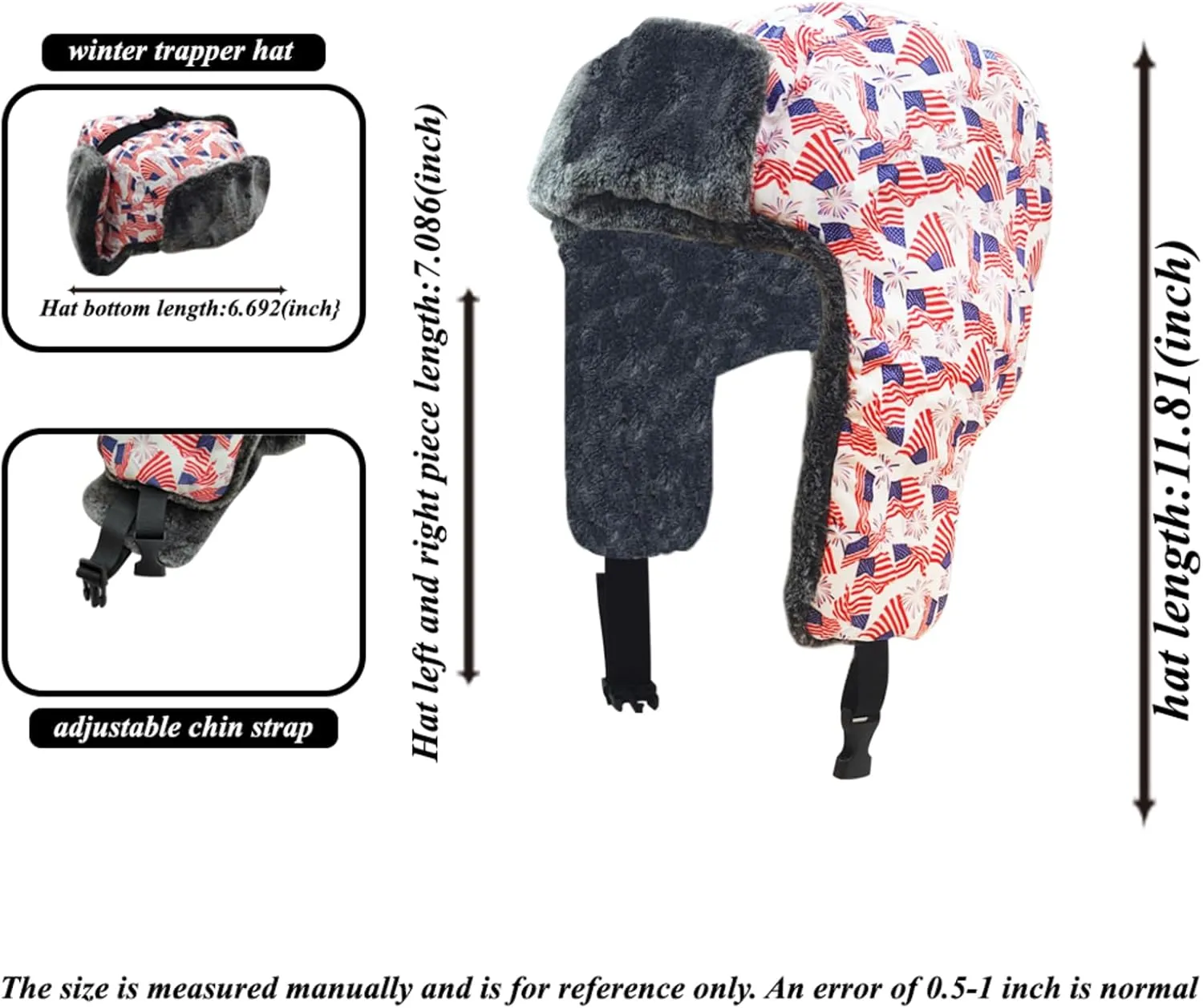 Winter Hunter Hat for Men and Women with Buttons for Cold Weather Warm Aviator Hat