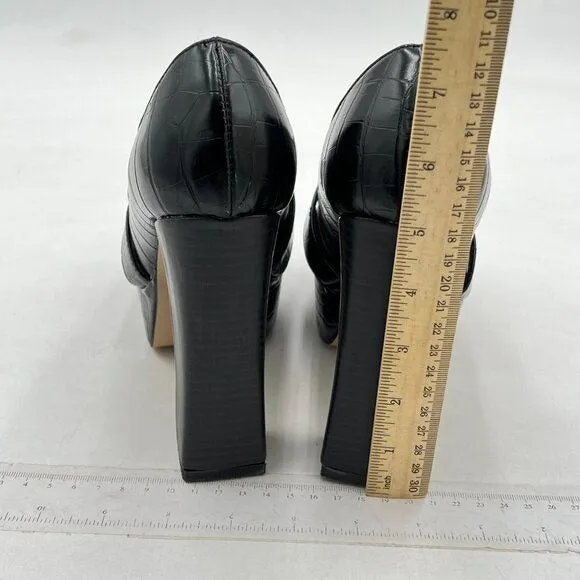 Women Chunky Heel Leather Loafer,Stylish Square Toe High Heel Loafer Shoes Black