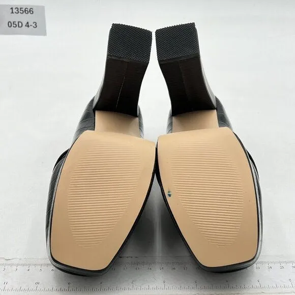 Women Chunky Heel Leather Loafer,Stylish Square Toe High Heel Loafer Shoes Black