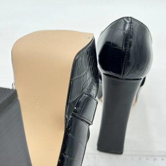 Women Chunky Heel Leather Loafer,Stylish Square Toe High Heel Loafer Shoes Black