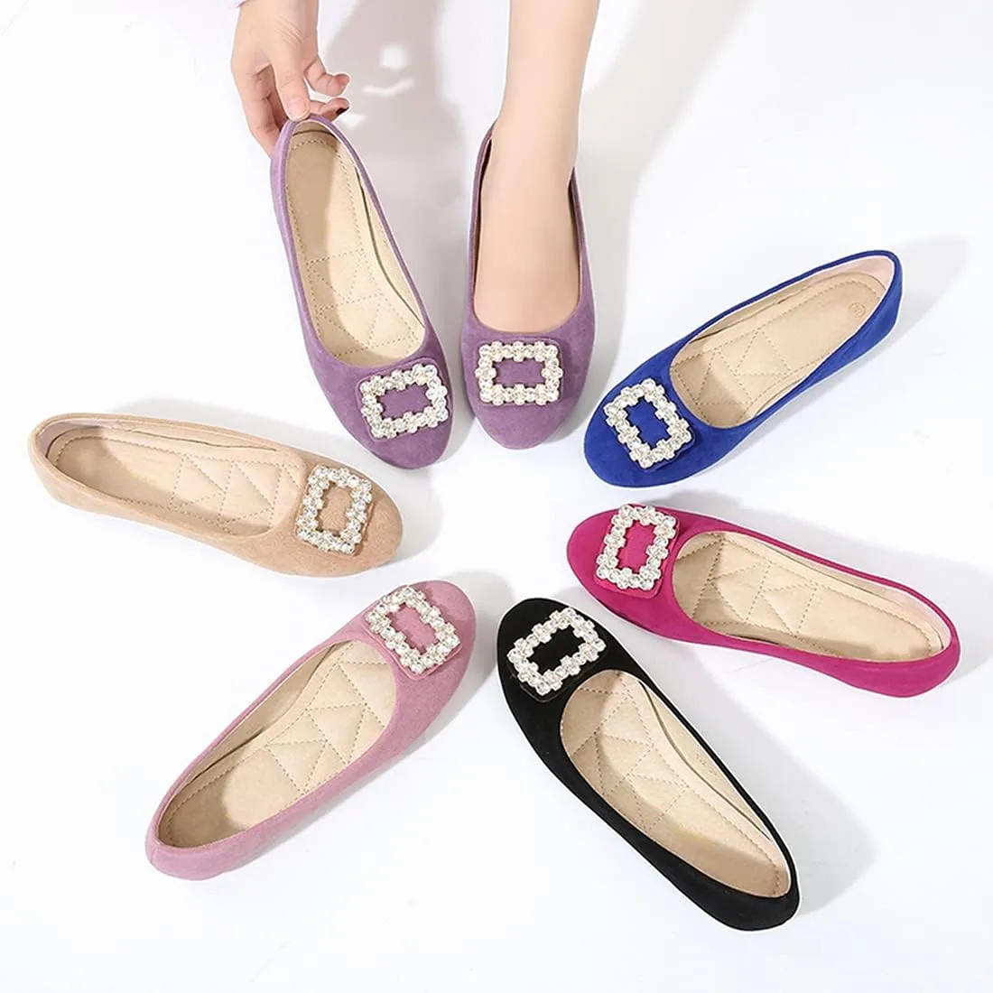 Women Loafers Flat Shoes Rhinestone Bow Summer Slip ons