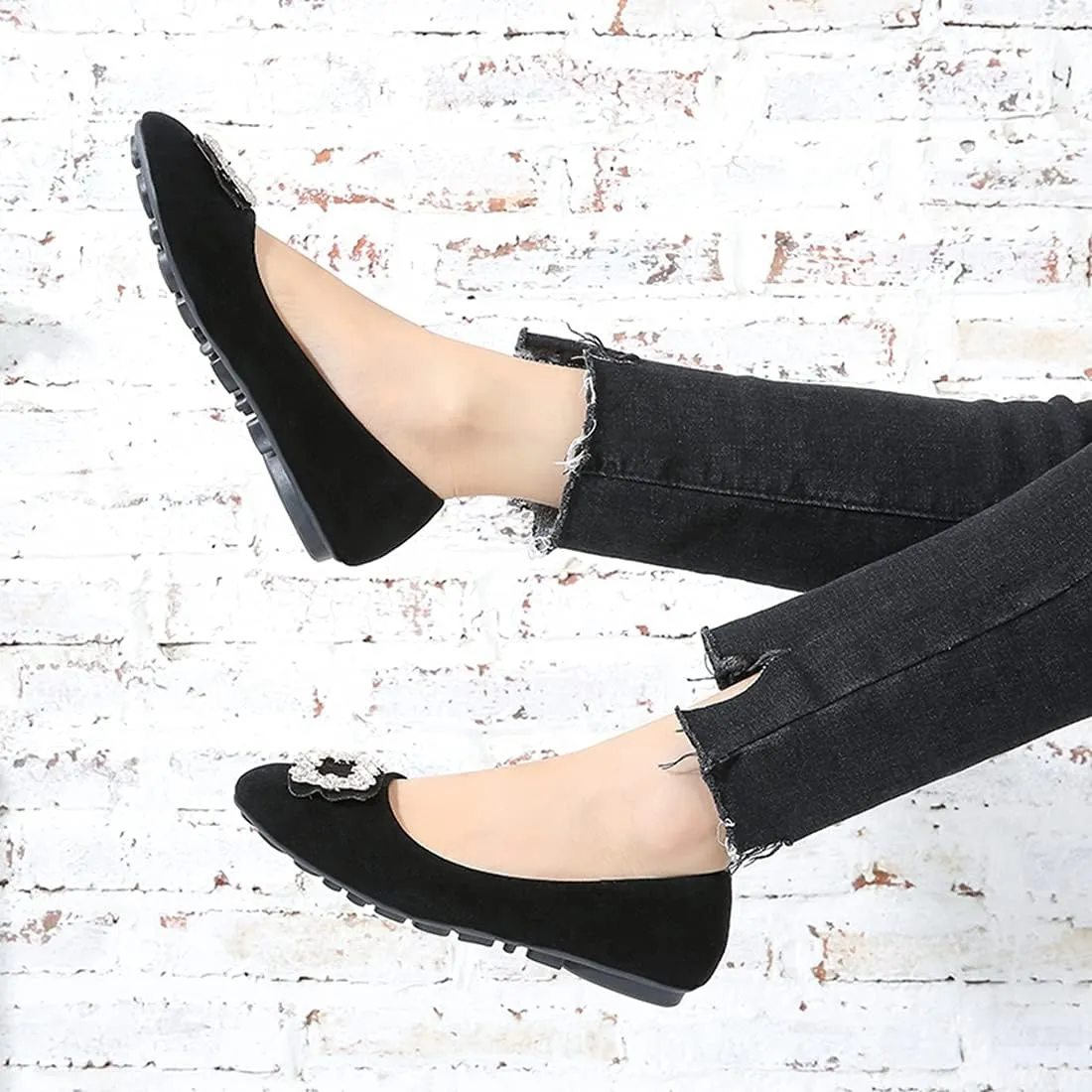 Women Loafers Flat Shoes Rhinestone Bow Summer Slip ons