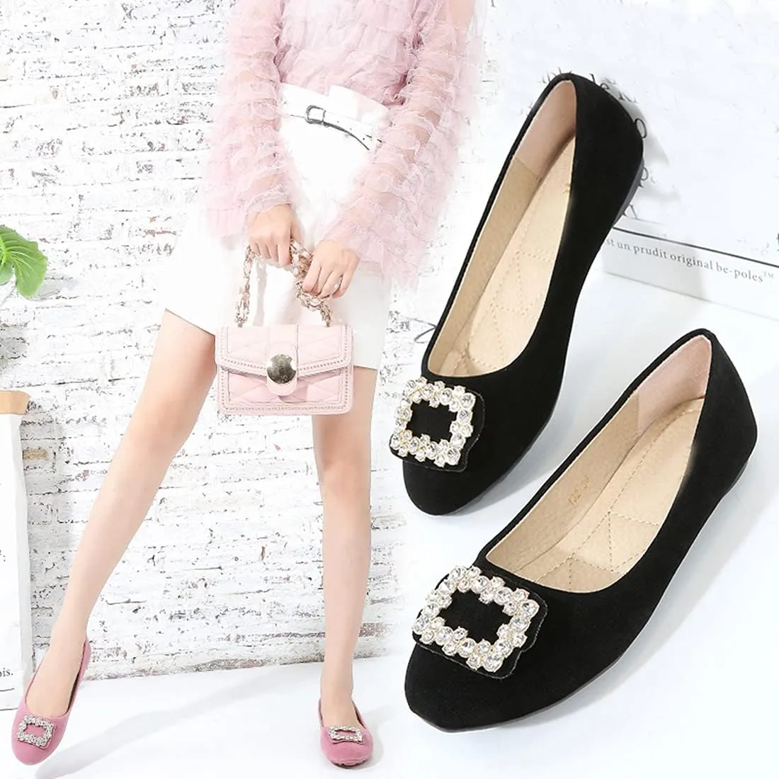 Women Loafers Flat Shoes Rhinestone Bow Summer Slip ons