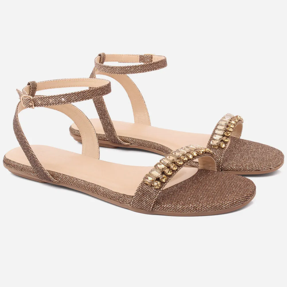 Women "MAY" Gold-Toned Studs Ankle Strap Sandals