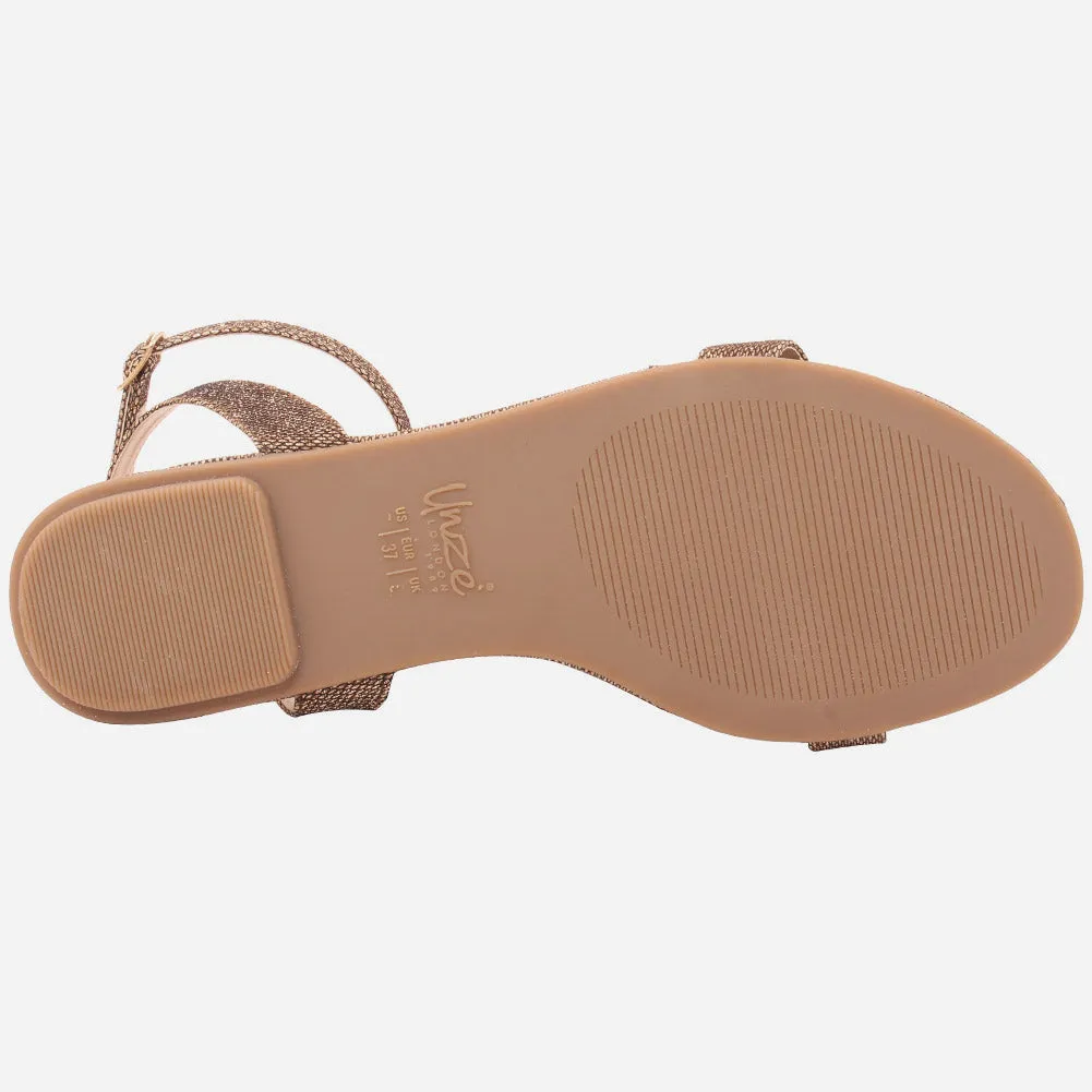 Women "MAY" Gold-Toned Studs Ankle Strap Sandals
