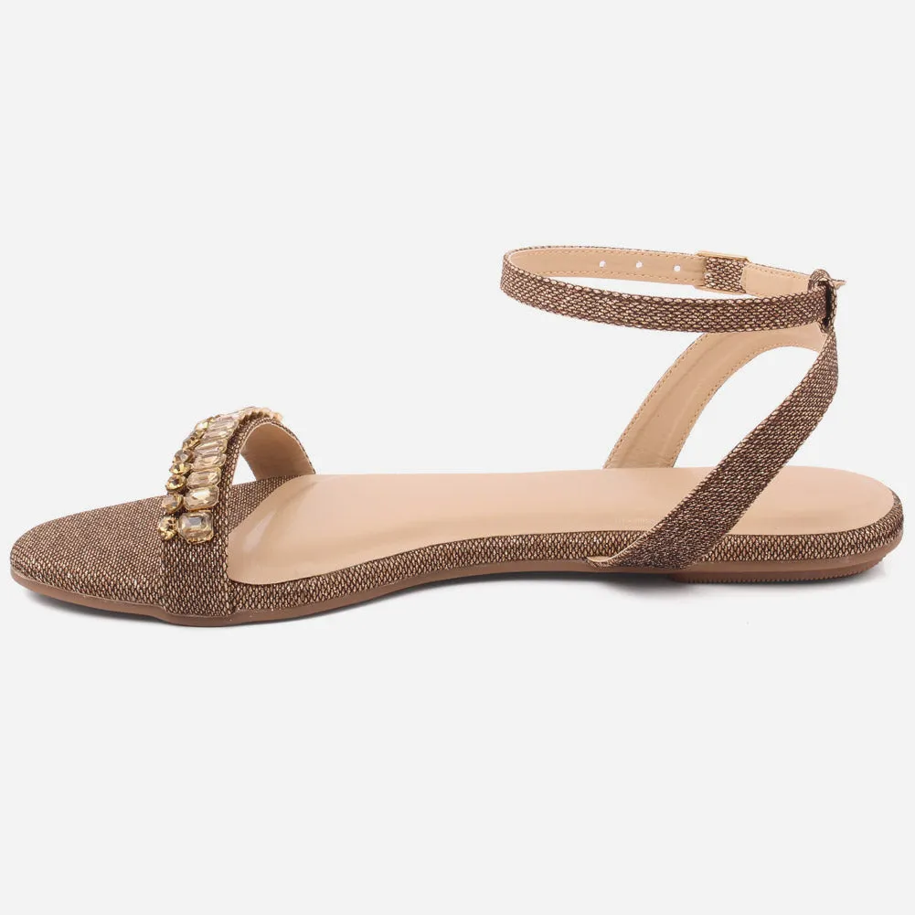 Women "MAY" Gold-Toned Studs Ankle Strap Sandals
