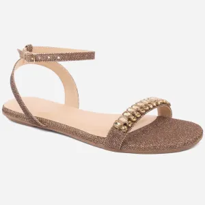 Women "MAY" Gold-Toned Studs Ankle Strap Sandals