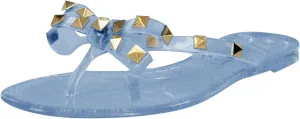 Women Rivet Flat Flip Flops Studded Jelly Thong Sandals with Bow Summer Bowtie Slip On Flat Beach Dressy Slides Fashion Dress Slipper