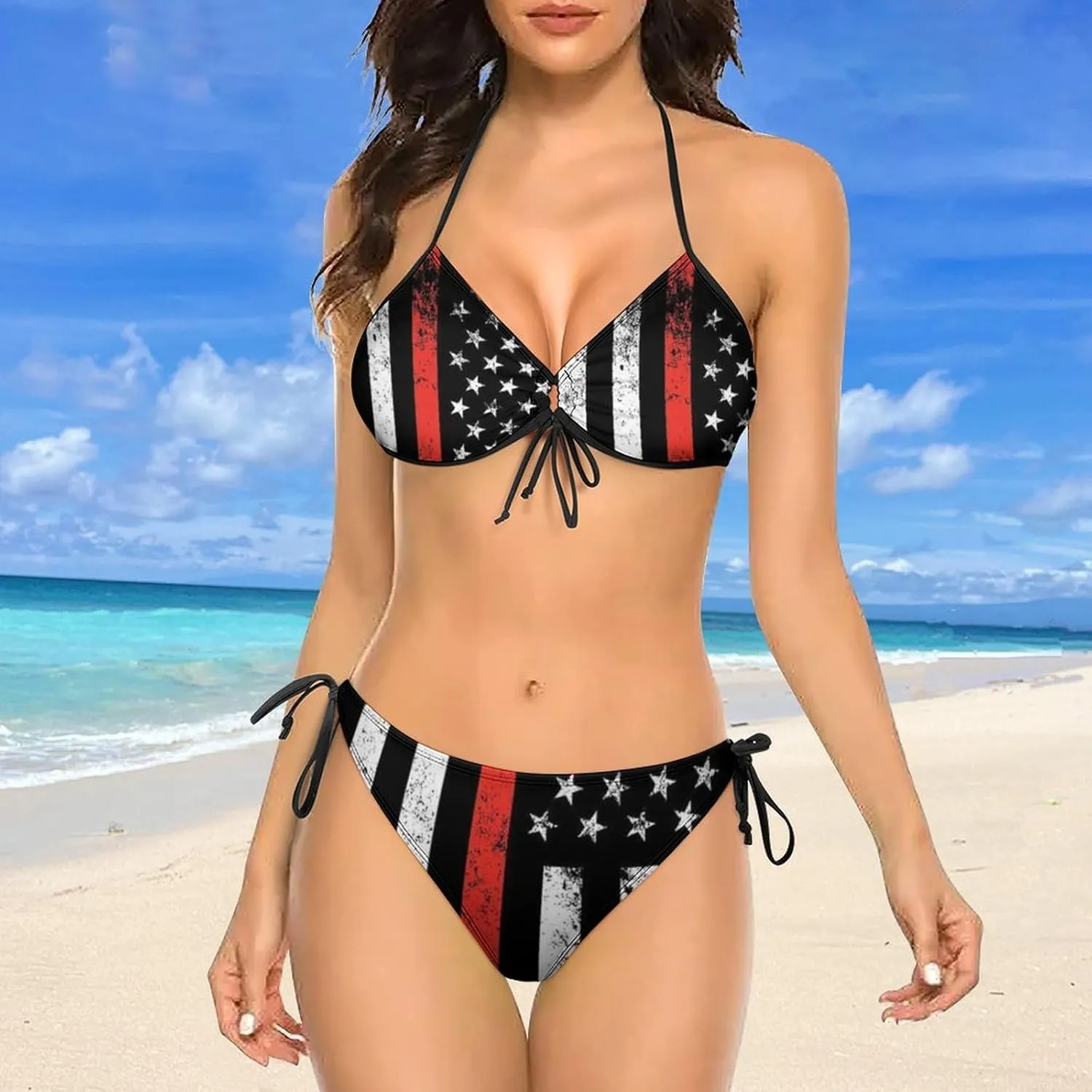 Women's Bikini Set Two Piece Swimsuit Spaghetti Strap Top Triangle Bikini Cheeky Beach Bathing Suits
