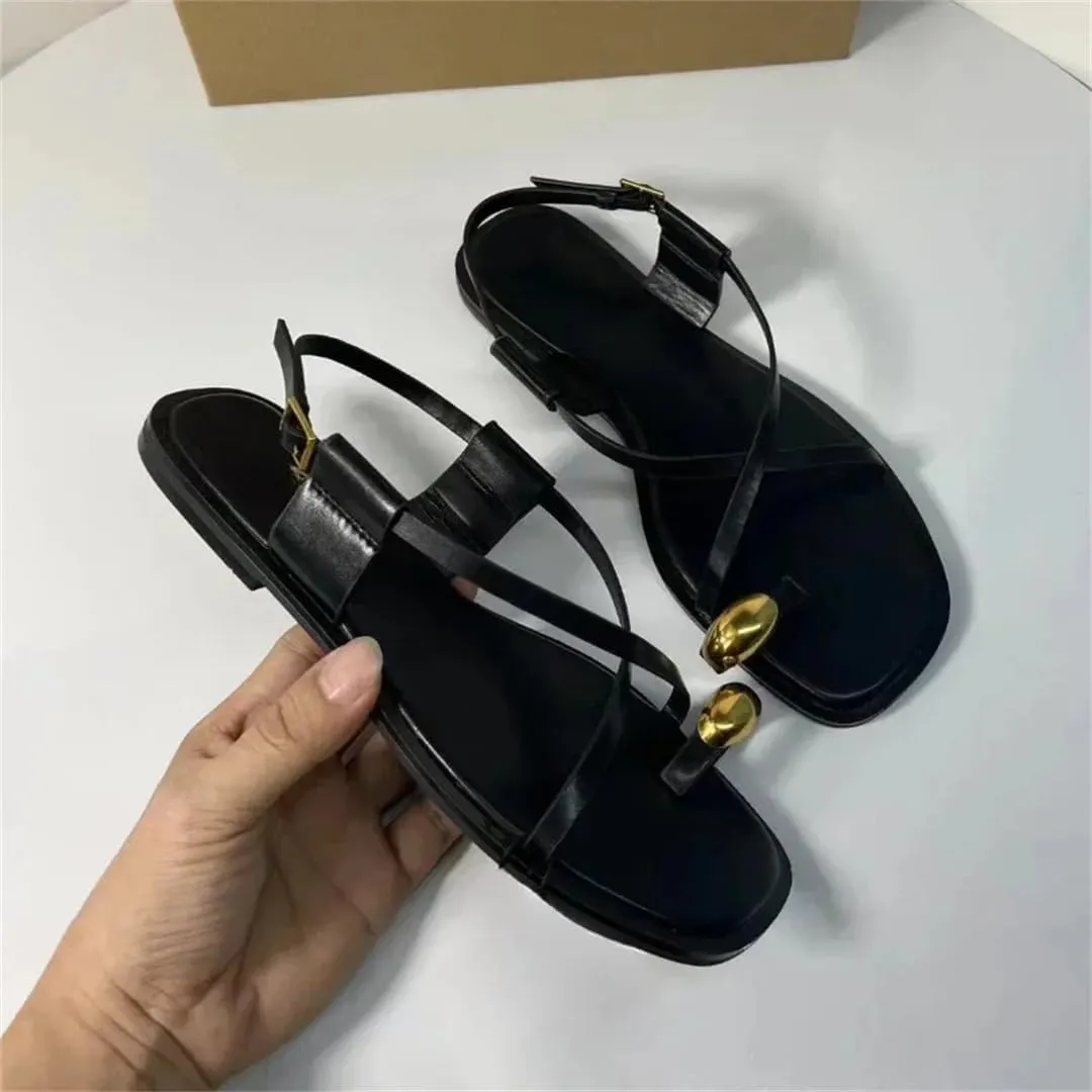 Womens Buckle Strap Back Strap Flat Heel Open Side Vamp Gladiator Sandals PU Upper Metal Decoration Rome Casual Summer Sandals
