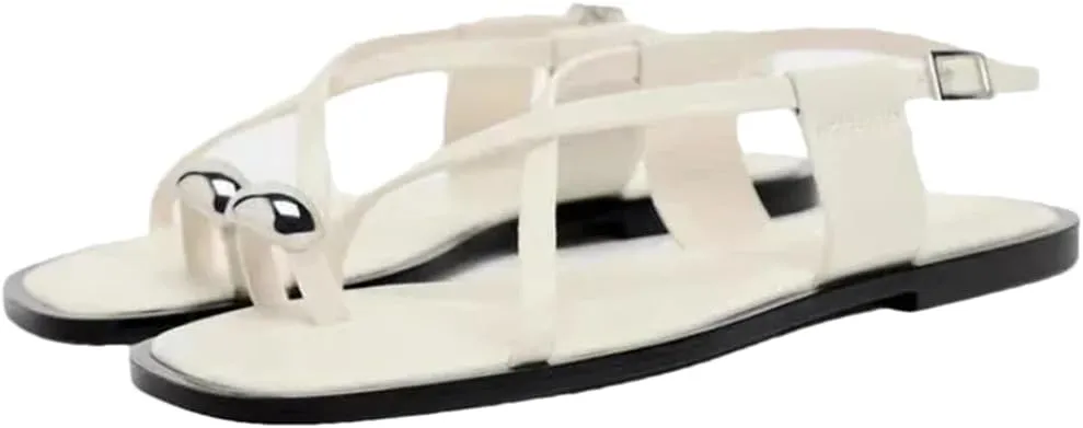 Womens Buckle Strap Back Strap Flat Heel Open Side Vamp Gladiator Sandals PU Upper Metal Decoration Rome Casual Summer Sandals