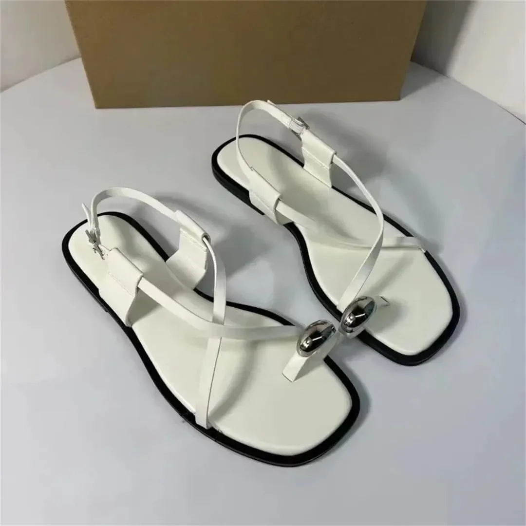 Womens Buckle Strap Back Strap Flat Heel Open Side Vamp Gladiator Sandals PU Upper Metal Decoration Rome Casual Summer Sandals